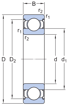 Bản vẽ kỹ thuật Vòng Bi Cầu Rãnh Sâu SKF 61902-2Z (15x28x7) Nắp Chắn Thép (Hai Bên)