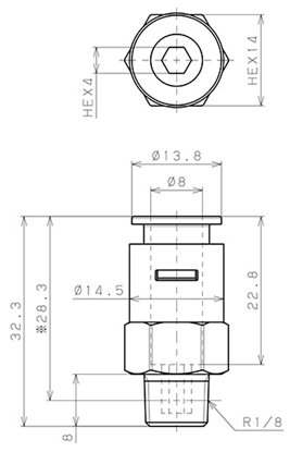 Bản vẽ kỹ thuật Đầu Nối Nhanh Khí Nén Dạng Thẳng Thân Lục Giác Ren Ngoài Pisco APC8-01-TP