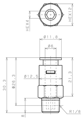 Bản vẽ kỹ thuật Đầu Nối Nhanh Khí Nén Dạng Thẳng Thân Lục Giác Ren Ngoài Pisco APC6-01-E-TP