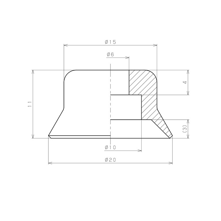 Bản vẽ kỹ thuật Đầu Nấm Hút Chân Không, Cao Su Fluoro, O.D 20 mm, Pisco VP20AF