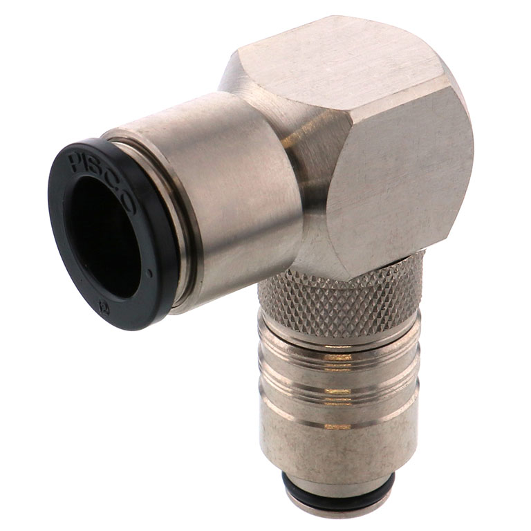 Thân Đầu Nối Nhanh Ống Dẫn Điều Khiển Nhiệt Độ Khuôn Đúc Dạng Cong 90°, Có Van Tự Ngắt Pisco ASL10-12P