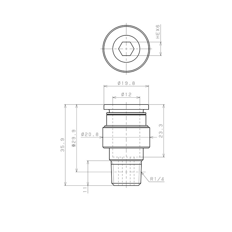 Bản vẽ kỹ thuật Đầu Nối Nhanh Khí Nén Dạng Thẳng Ren Ngoài Pisco POC12-02-C