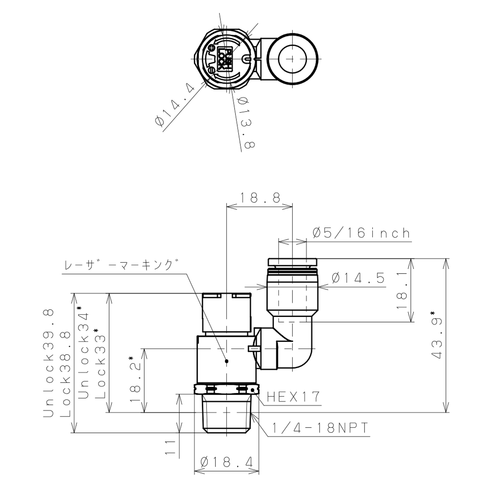 Bản vẽ kỹ thuật Van Tiết Lưu Khí Nén Loại Khóa Đẩy Có Hiển Thị Chỉ Số Pisco JSGS5/16-N2ALW