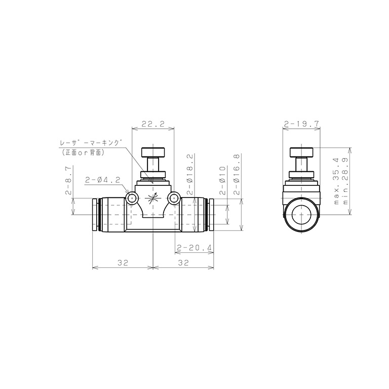 Bản vẽ kỹ thuật Van Tiết Lưu Khí Nén Chân Kim, Nhựa PP Và Inox 304 Pisco PJNMU10-F-C