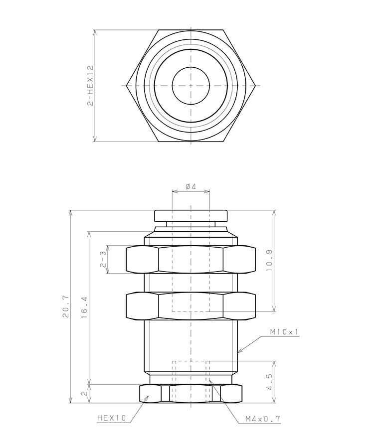 Bản vẽ kỹ thuật Bộ Nấm Hút Chân Không Và Giá Đỡ, Nitrile, O.D 10 mm, Pisco VPMA10BN-4J