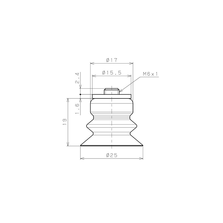 Bản vẽ kỹ thuật Bộ Nấm Hút Chân Không Có Vít Ren, Nitrile, O.D 25 mm, Pisco VP25BN-M6