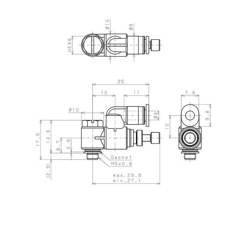 Bản vẽ kỹ thuật Van Tiết Lưu Khí Nén Pisco JSM4-M5B