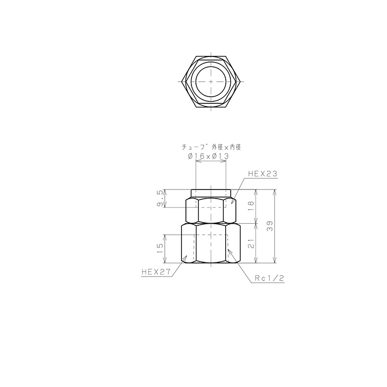Bản vẽ kỹ thuật Đầu Ngạnh Nối Ống Có Đai Ốc Xiết Dạng Thẳng Thân Lục Giác Ren Trong Pisco NSCF1613-04