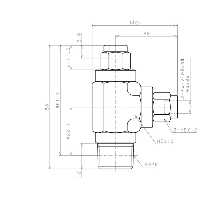 Bản vẽ kỹ thuật Đầu Ngạnh Nối Ống Có Đai Ốc Xiết Dạng Chữ T Ren Ngoài Pisco NSD0640-03-TP