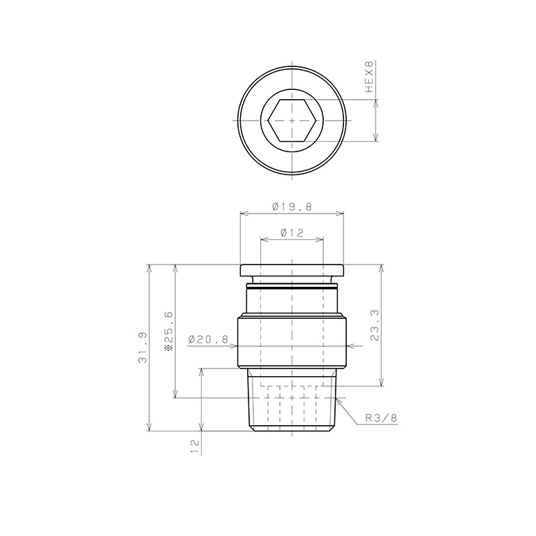 Bản vẽ kỹ thuật Đầu Nối Nhanh Khí Nén Dạng Thẳng Ren Ngoài Pisco POC12-03-C