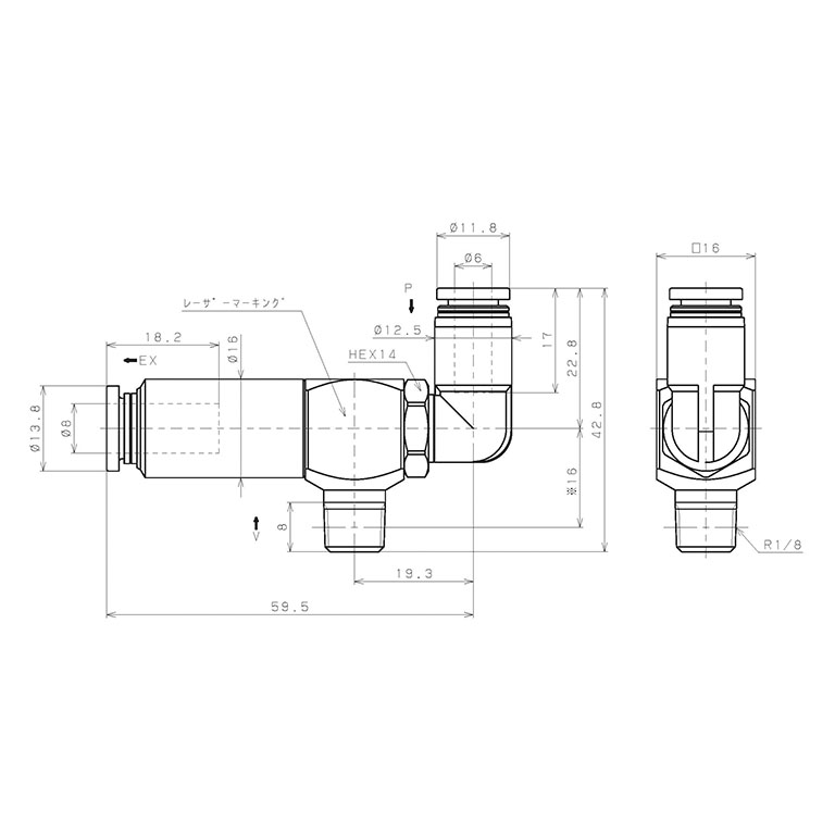 Bản vẽ kỹ thuật Bộ Tạo Chân Không Dòng VM - VC (-S3 Spec.) Pisco VCE12-016LJ-S3