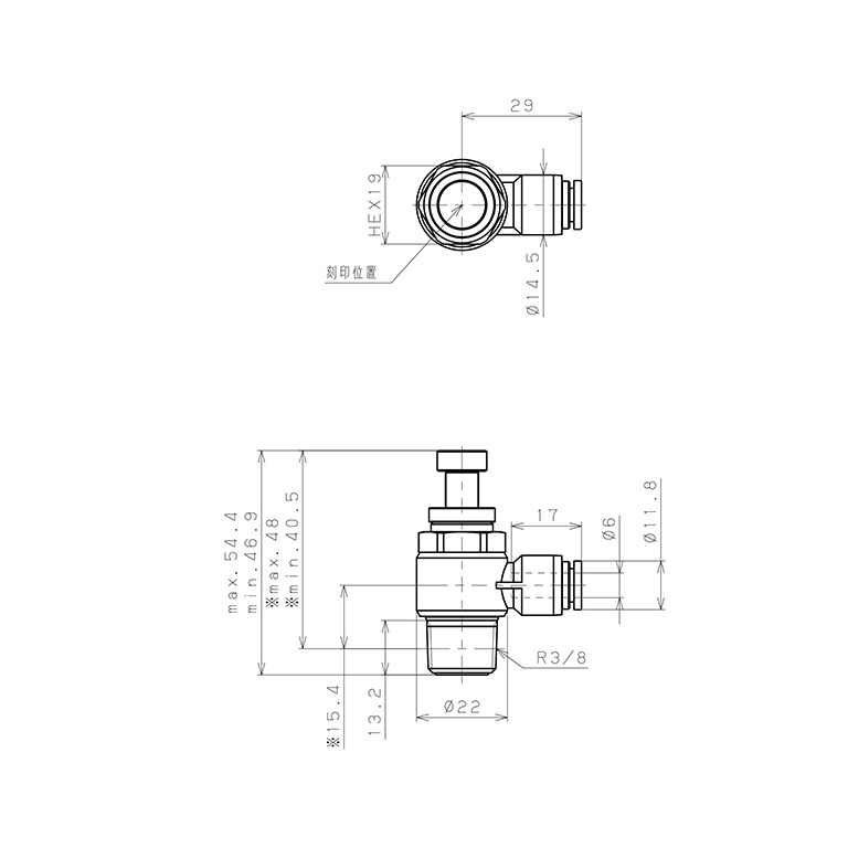 Bản vẽ kỹ thuật Van Tiết Lưu Khí Nén Inox 303 Pisco SJSC6-03B