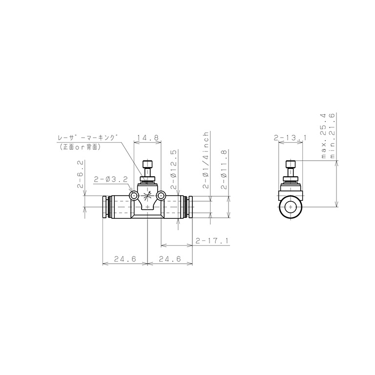 Bản vẽ kỹ thuật Van Tiết Lưu Khí Nén Chân Kim, Nhựa PP Và Inox 304 Pisco PJNMU1/4
