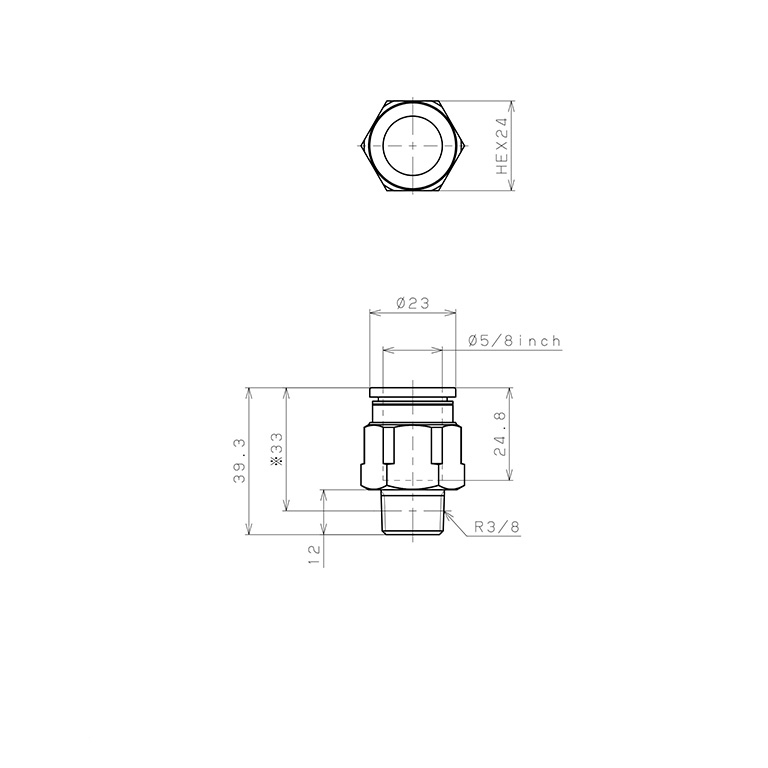 Bản vẽ kỹ thuật Đầu Nối Nhanh Khí Nén Dạng Thẳng Thân Lục Giác Ren Ngoài Pisco PC5/8-03-C