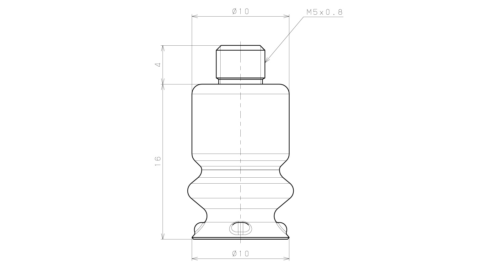 Bản vẽ kỹ thuật Bộ Nấm Hút Chân Không Có Vít Ren, Silicone Chứa Bột Inox, O.D 10 mm, Pisco VP10BEMSS3-M5