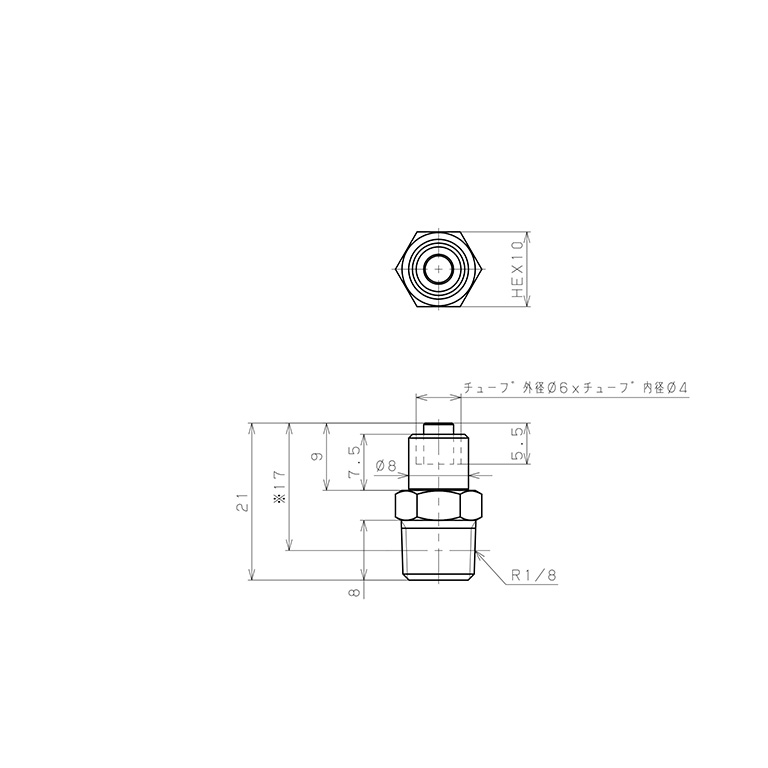 Bản vẽ kỹ thuật Đầu Ngạnh Nối Ống Có Đai Ốc Xiết Dạng Thẳng Thân Lục Giác Ren Ngoài Pisco LCN-0640-01-C