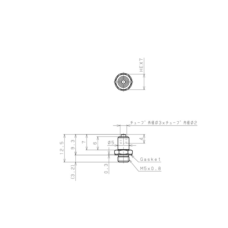 Bản vẽ kỹ thuật Đầu Ngạnh Nối Ống Có Đai Ốc Xiết Dạng Thẳng Thân Lục Giác Ren Ngoài Pisco LCN-0320-M5-C