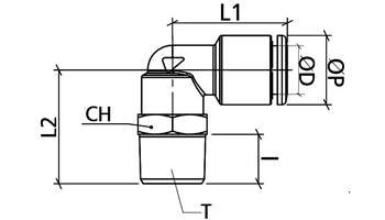 Bản vẽ kỹ thuật Đầu Nối Nhanh Khí Nén Đồng Cong Ø12mm - Ren Ngoài 1/2" CDC BPL 12R04