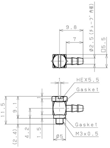 Bản vẽ kỹ thuật Đầu Nối Nhanh Khí Nén Mini ID 2.5mm Ren Ngoài M3 Pisco LH-0425-M3