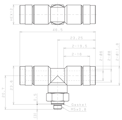 Bản vẽ kỹ thuật Đầu Nối Nhanh Khí Nén Dạng Chữ T Ren Ngoài Pisco KB6-M5-F