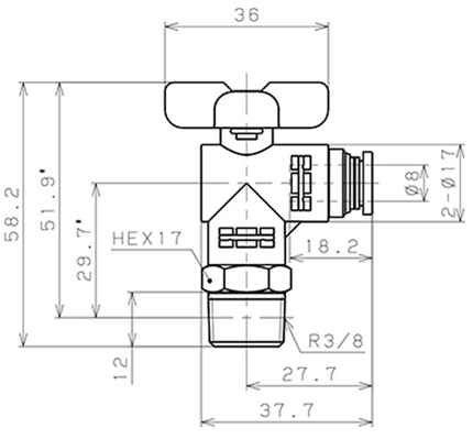 Bản vẽ kỹ thuật Van Bi Khí Nén Inox 304 Pisco BVLC20-0803SUS