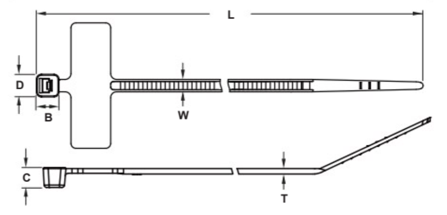 Bản vẽ kỹ thuật Dây Rút Nhựa Ghi Chú Màu Trắng KST 100 x 2.5 mm KI-100M
