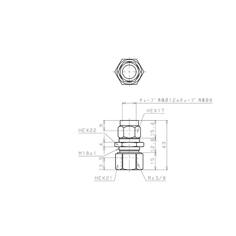 Bản vẽ kỹ thuật Đầu Ngạnh Nối Ống Có Đai Ốc Xiết Dạng Lắp Vách Ren Trong Pisco NKMF1280-03