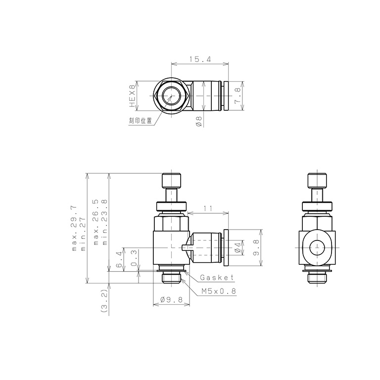 Bản vẽ kỹ thuật Van Tiết Lưu Khí Nén Pisco JSC4-M5BW-C