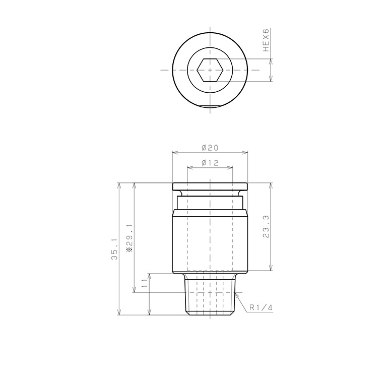Bản vẽ kỹ thuật Đầu Nối Nhanh Khí Nén Dạng Thẳng Ren Ngoài Pisco SSPOC12-02-TP