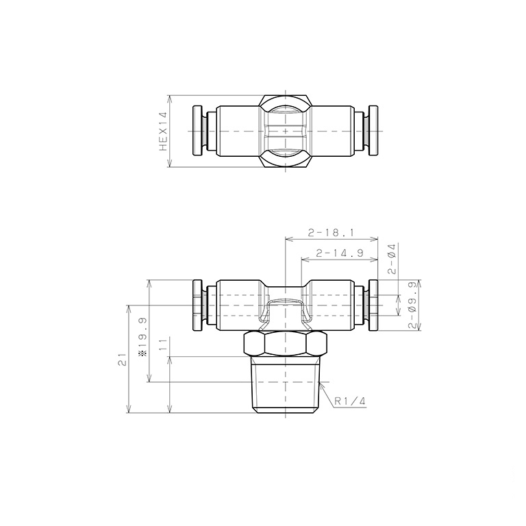 Bản vẽ kỹ thuật Đầu Nối Nhanh Khí Nén Dạng Chữ T Ren Ngoài Pisco SSPB4-02-X-TP