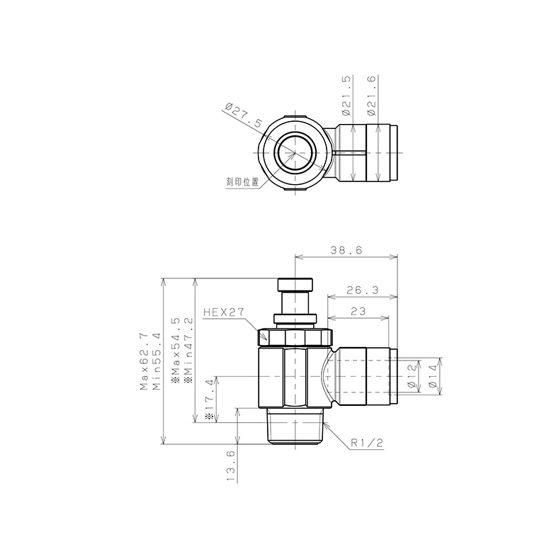 Bản vẽ kỹ thuật Van Tiết Lưu Khí Nén Bằng Đồng Mạ Niken Pisco KJSC12-04B-F