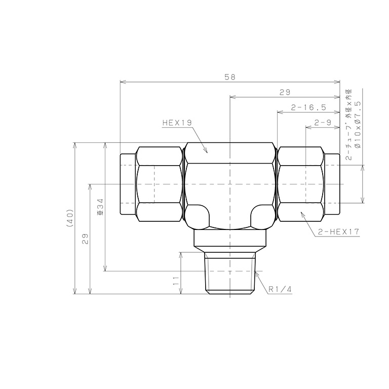 Bản vẽ kỹ thuật Đầu Ngạnh Nối Ống Có Đai Ốc Xiết Dạng Chữ T Ren Ngoài Pisco NSB1075-02