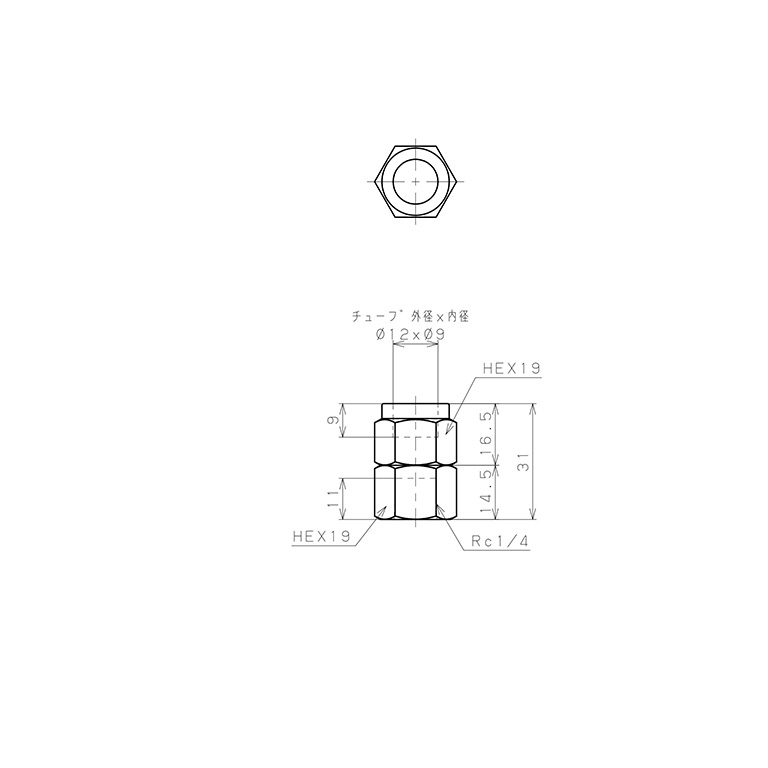Bản vẽ kỹ thuật Đầu Ngạnh Nối Ống Có Đai Ốc Xiết Dạng Thẳng Thân Lục Giác Ren Trong Pisco NSCF1290-02