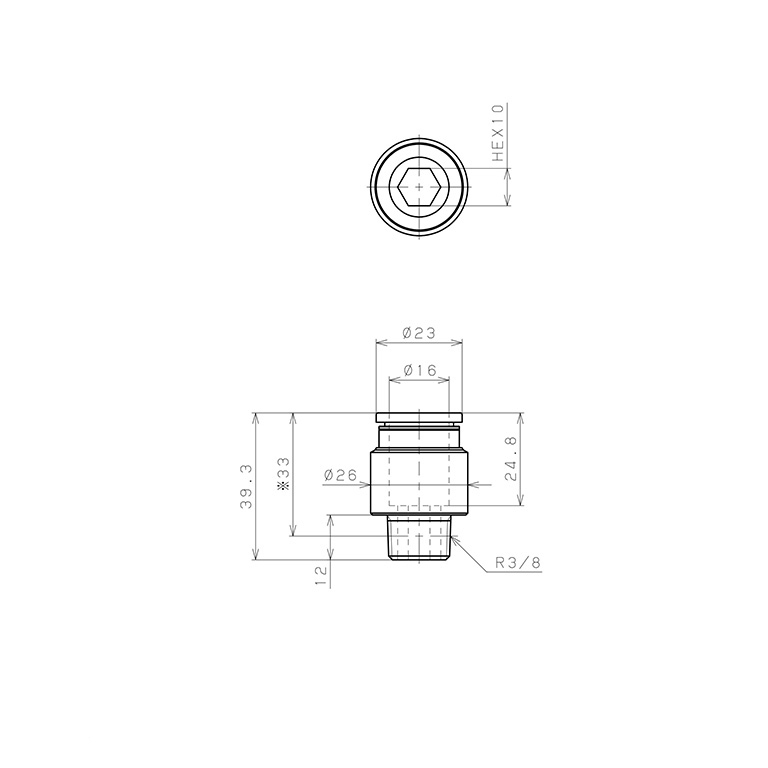 Bản vẽ kỹ thuật Đầu Nối Nhanh Khí Nén Dạng Thẳng Ren Ngoài Pisco POC16-03W