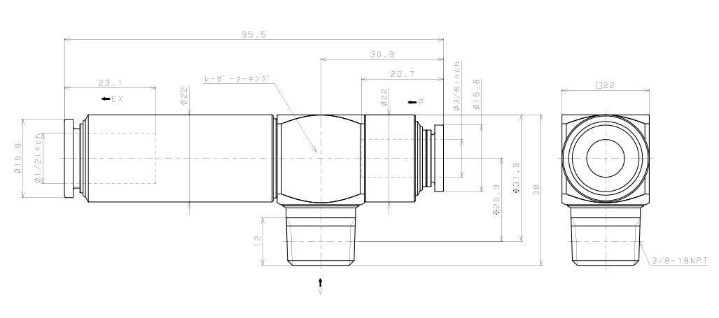 Bản vẽ kỹ thuật Bộ Tạo Chân Không Dòng VM - VC Pisco VCE15-N3-3/8CJ