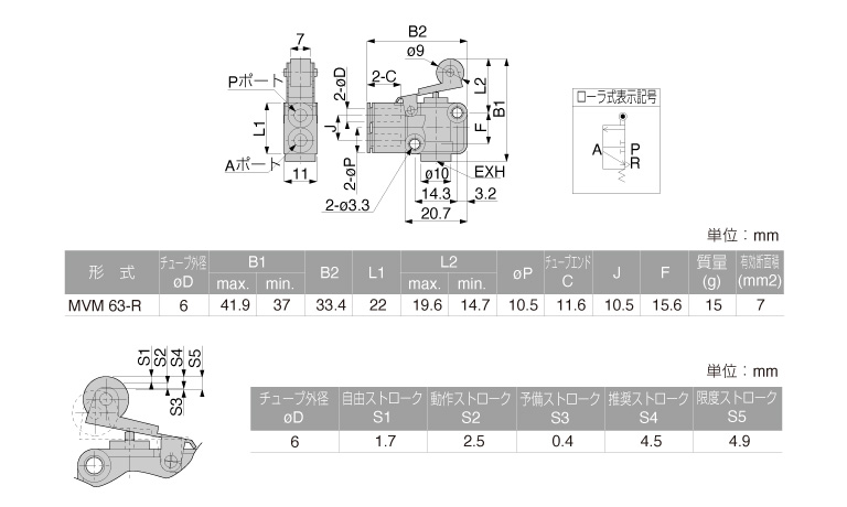 Bản vẽ kỹ thuật Van Khí Nén Loại Nhấn, Công Tắc Hành Trình Pisco MVM63-R