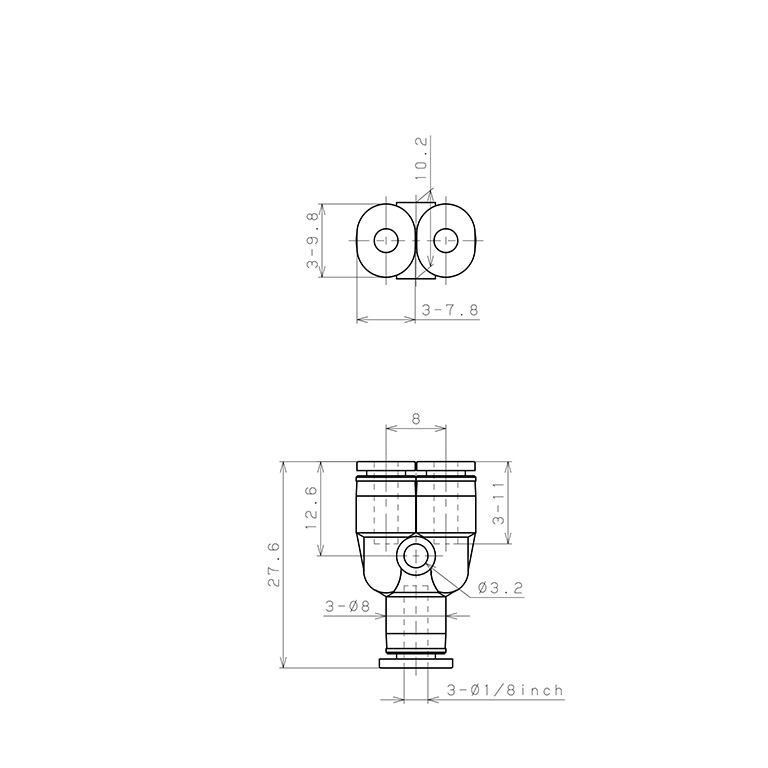 Bản vẽ kỹ thuật Đầu Nối Nhanh Khí Nén Chữ Y Pisco PY1/8M