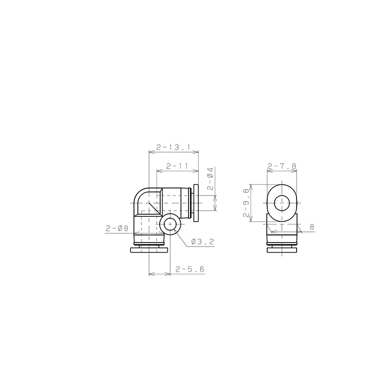 Bản vẽ kỹ thuật Đầu Nối Nhanh Khí Nén Cong 90° Pisco PV4MW-C