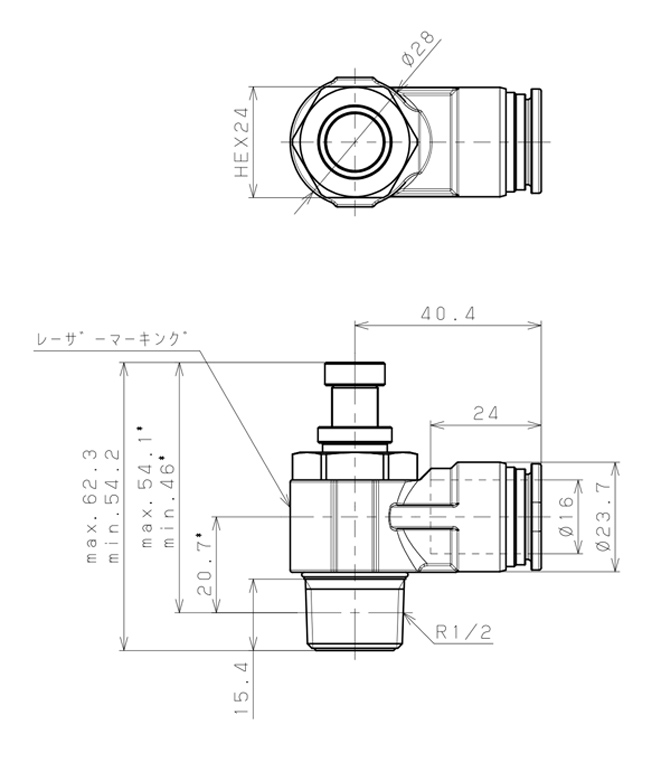 Bản vẽ kỹ thuật Van Tiết Lưu Khí Nén Inox 316 Pisco SSJSC16-04B