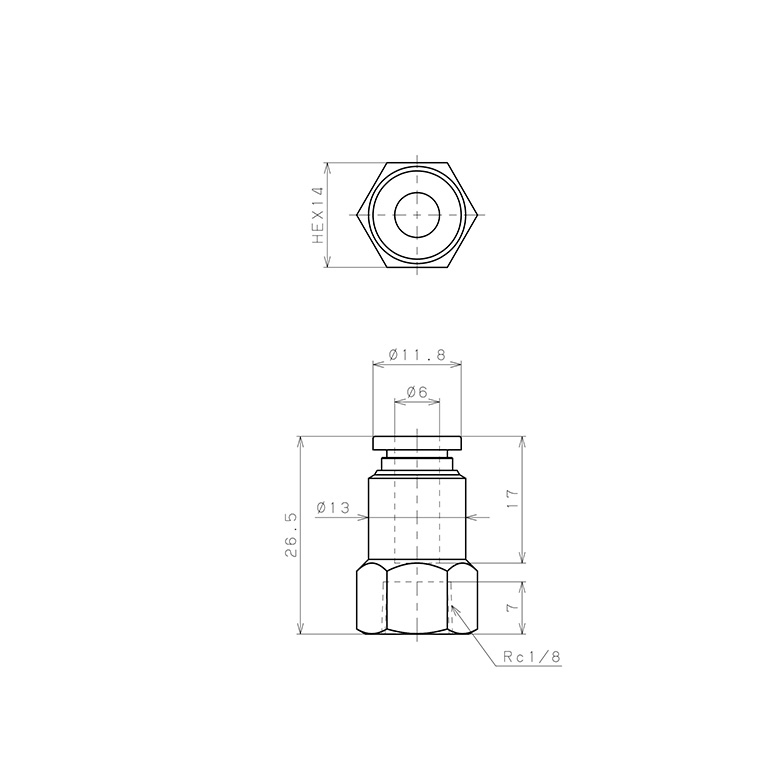 Bản vẽ kỹ thuật Đầu Nối Nhanh Khí Nén Dạng Thẳng Ren Trong Pisco SPCF6-01-UC