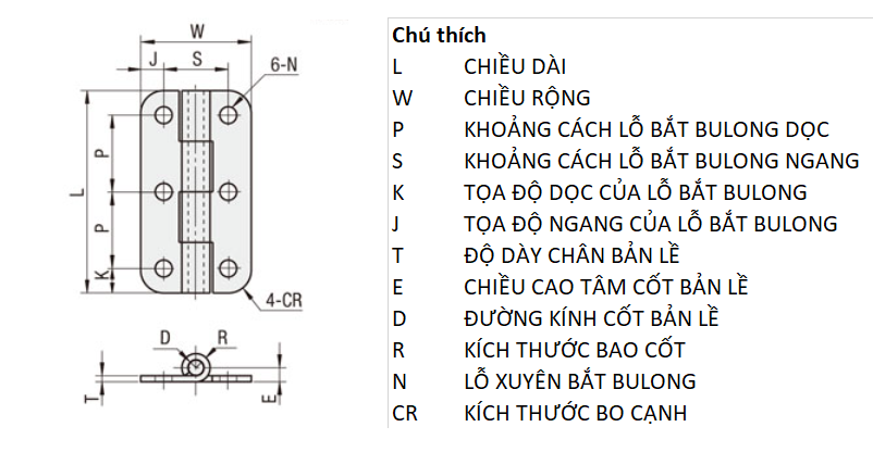 Bản vẽ kỹ thuật Bản Lề Lá Inox 304 Đánh Xước (SHHPSK8-3) L 96 mm