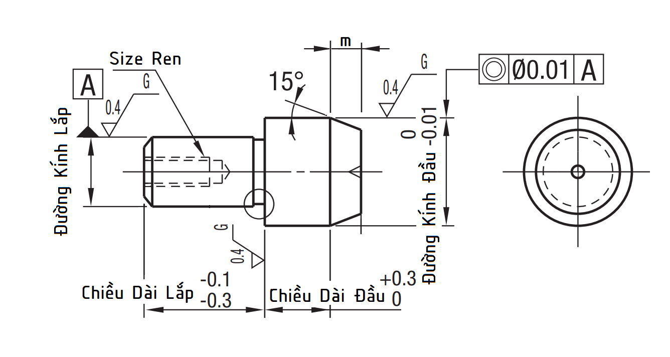 Bản vẽ kỹ thuật Locating Pins - Large Head, Tapered - Tapped - Round Shape (g6) JPBTB8T-12