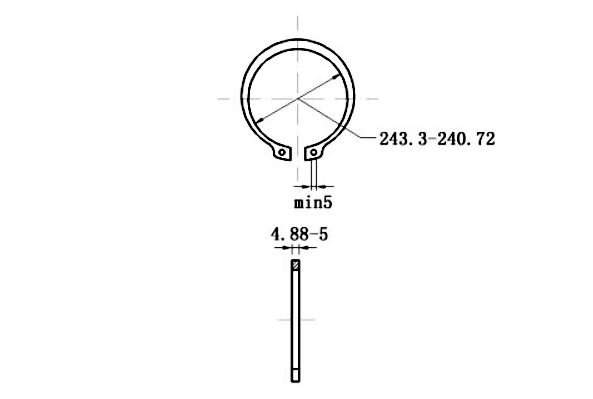 Bản vẽ kỹ thuật Phe Gài Trục Thép 65Mn DIN471 D260x5.0
