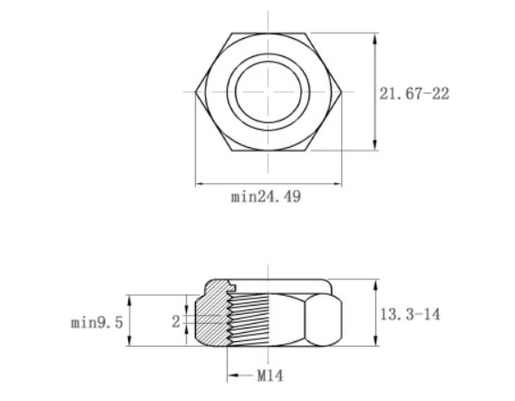 Bản vẽ kỹ thuật Tán Keo Thép Mạ Kẽm 4.8 DIN985 M14