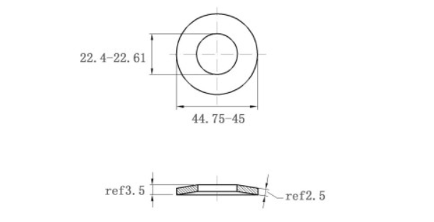 Bản vẽ kỹ thuật Lông Đền Lò Xo Đĩa Thép Đen DIN2093 M22 (22.4x45x2.5)