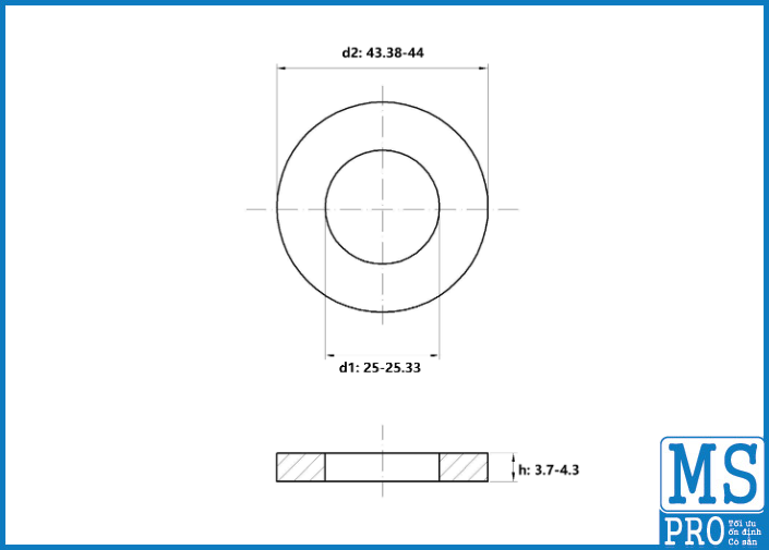 Bản vẽ kỹ thuật Lông Đền Phẳng Inox 304 DIN125 M24