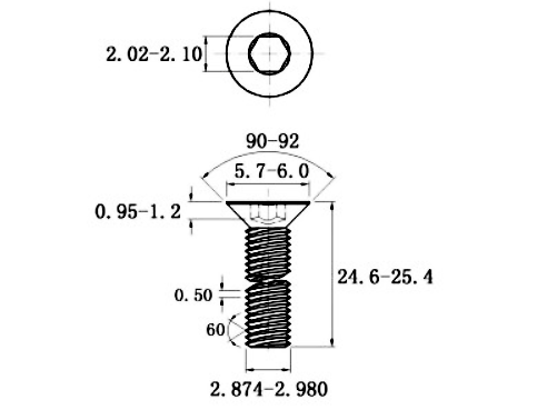 Bản vẽ kỹ thuật Lục Giác Chìm Col Thép Mạ Kẽm Trắng Cr3+ 10.9 DIN7991 M3x25 (50Cái/Bịch)