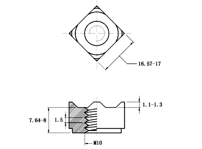 Bản vẽ kỹ thuật Tán Hàn Vuông Inox 304 DIN928 M10