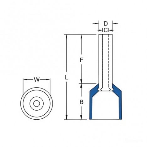 Bản vẽ kỹ thuật Đầu Cosse Pin Rỗng Bọc Nhựa 1.0 mm2 KST Màu Vàng E1012