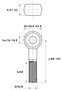 Bản vẽ kỹ thuật Bulong Mắt Inox 304 M20x100 (Lửng)